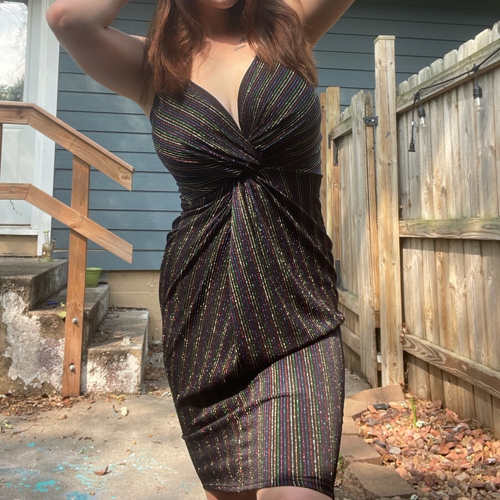 Black, rainbow glitter striped dress.